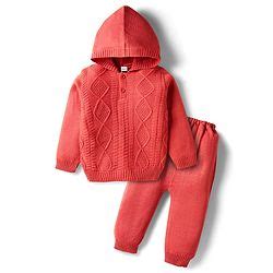 Babyhug Knit Full Sleeves Hooded Pullover Sweater Set with Cable Knit ...