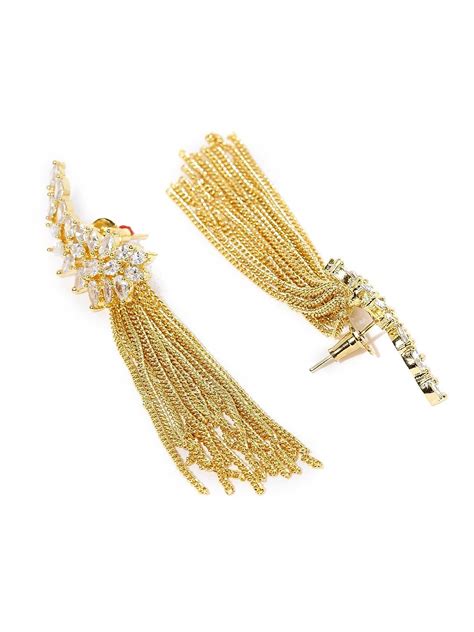 Gold-Toned Leaf Shaped Drop Earrings