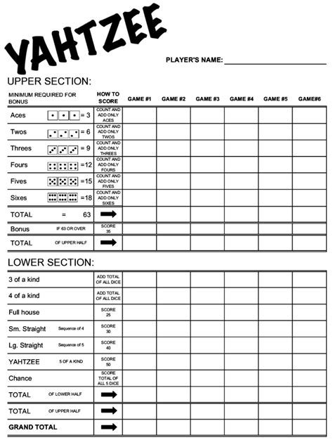 Yahtzee Score Sheets Printable