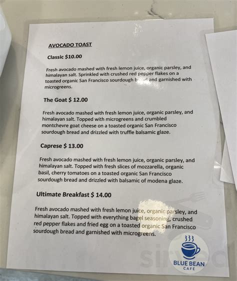 Blue Bean Cafe menus in Smithtown, New York, United States