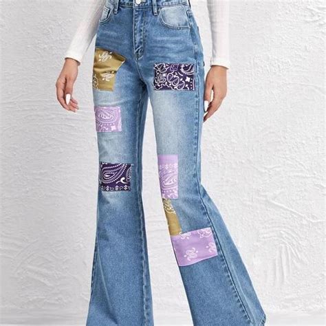 Unworn shein patchwork flare jeans... - Depop