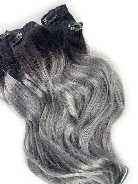 5 Star Seller, Black to Grey Ombre Hair Extensions, Silver Hair, Grey ...