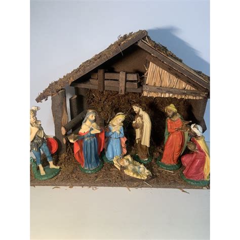 RARE Italy Vintage Nativity SET Hand Painted Italian Lot of 7 + STABLE ...