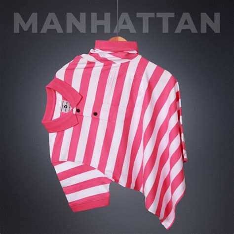 Pure Cotton Small Stripes Polo Pocket (White/Pink Stripes) – Pitshirts