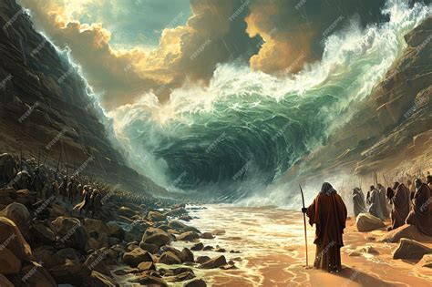 Premium Photo | Dramatic Exodus Moses Parting the Red Sea Illustration