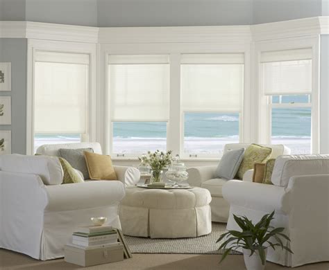 Bay Window Roller Shades | Beach style living room, Family room design ...