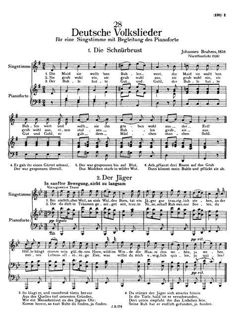 Brahms, Johannes - 28 German Folk Songs, WoO 32 for Voice - Free Sheet ...