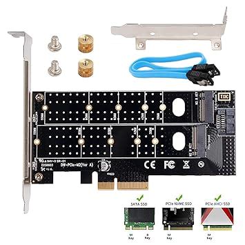 QNINE Dual M.2 PCIe Adapter, M2 SSD NVME (m Key) Or SATA (b Key) 22110 ...