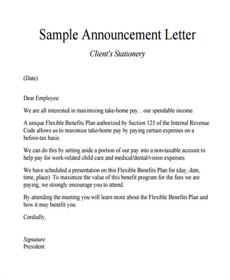 Image result for Announcement Letter Example