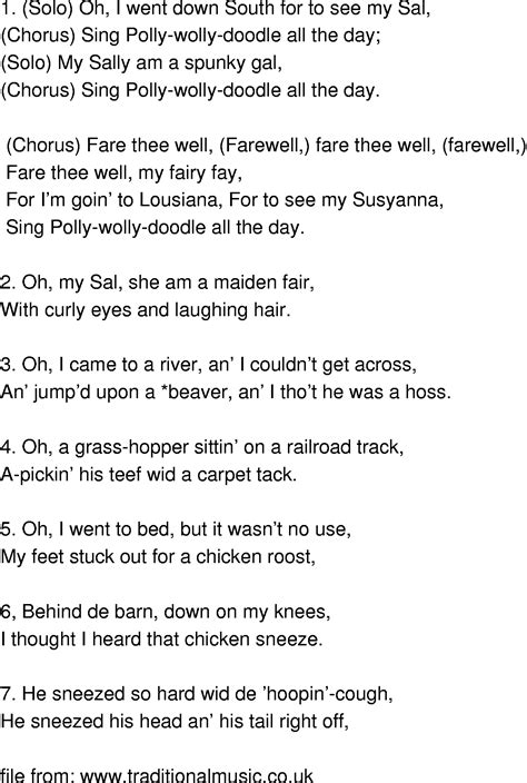 Old-Time Song Lyrics - Polly Wolly Doodle