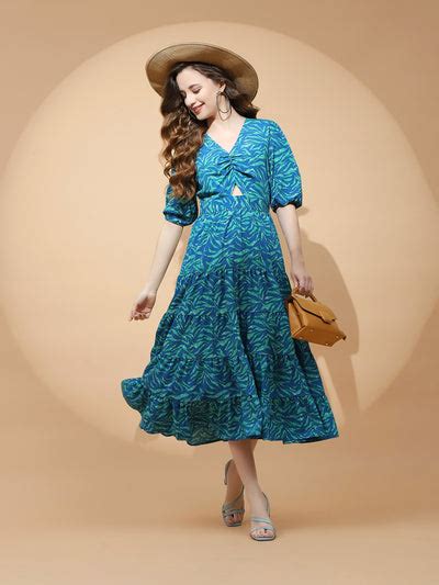 Blue & Green Fit & Flare Dress – Global Republic