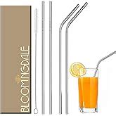 Rusabl Pack of 4 Stainless Steel Straws with Cleaning Brush, Reusable ...