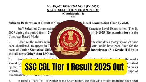 SSC CGL Result 2025 Out, Tier 1 Merit List and Post-wise Cut Off Marks