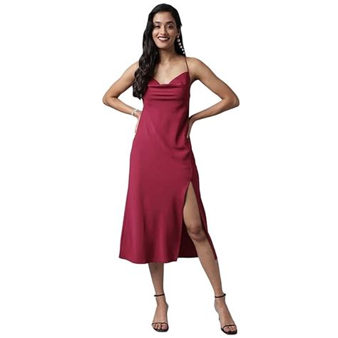 Buy PINWHEEL Deep Wine Cowl Neck Slip Dress at Amazon.in