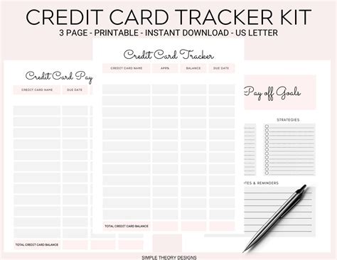 Credit Card Tracker Template Organizer Debt Pay off Kit Set Printable 3 ...