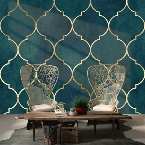 Green Peacock Golden Living Room Wallpaper, Pooja Room, Living Room ...