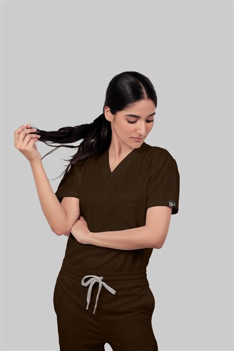 Stretchable (4Way) Female Brown V-Neck With Jogger Scrub Set – The ...