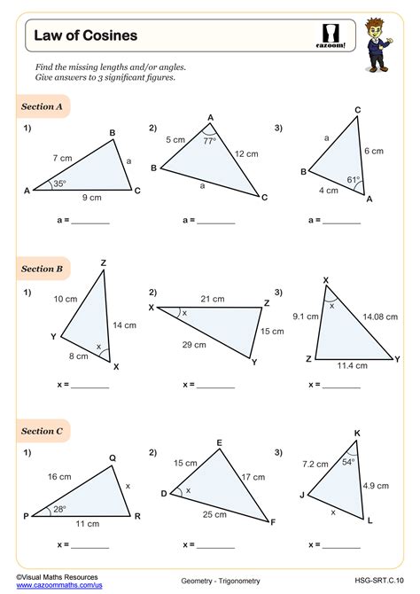 Law of Cosines Worksheet | Algebra II PDF Worksheets - Worksheets Library
