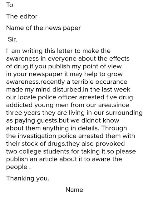 Prepare a Letter to the editor about publishing an article about the ...