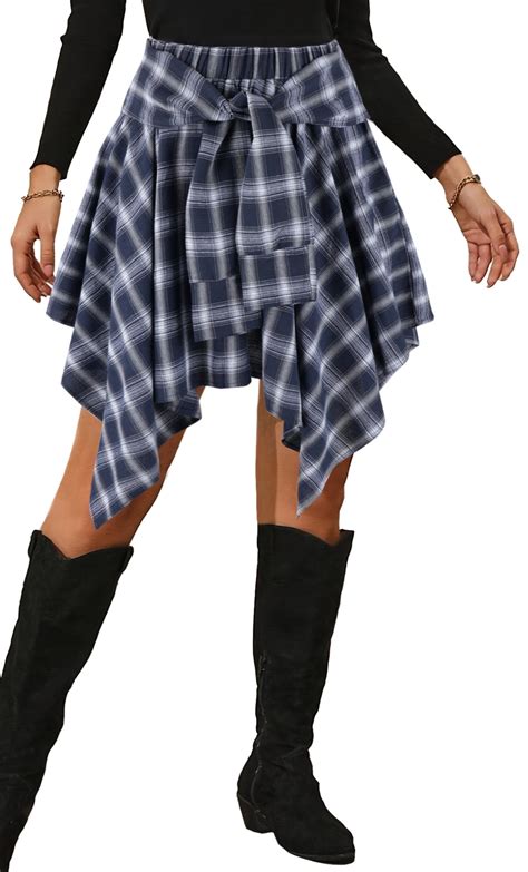 FEOYA Women's Plaid Skirts High Waisted Ladies Asymmetrical Y2k Skirt ...