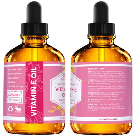 Vitamin E Oil by Leven Rose 100% Natural, Organic, Pure Vitamin E Oil ...