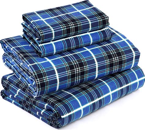 Ruvanti 100% Cotton 4 Piece Flannel Sheets Queen - Deep Pocket - Warm ...