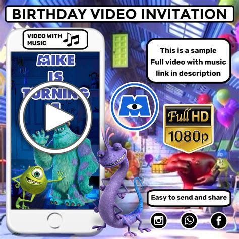 Monsters Inc Video Invitation, Boo Birthday Party Invitation, Scary Theme Electronic Invitation ...