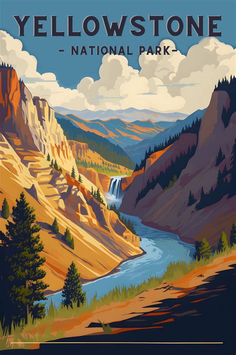 Vintage travel poster yellowstone poster retro poster printable art ...