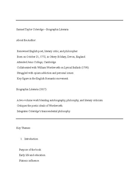 Biographia Literaria: Insights into Coleridge's Poetic Philosophy - Studocu