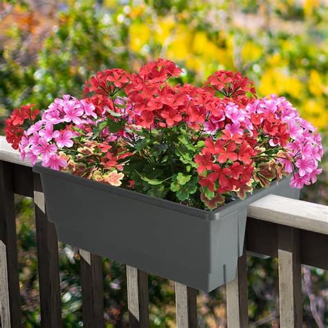 Pure Garden 20.75 in. Outdoor Plastic Railing Planter, Gray India | Ubuy