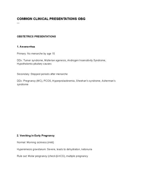Common Clinical Presentations in OBG: Key Conditions and Differential ...