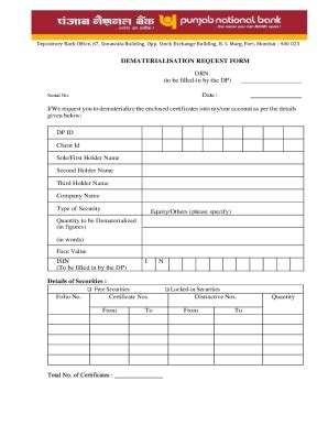 Fillable Online DEMATERIALISATION REQUEST FORM DRN (to be filled-in by ...