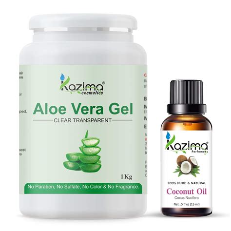 KAZIMA Aloe Vera Gel Raw (1KG) and Coconut Oil (15ml)- 100% Pure ...