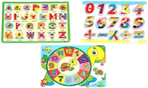 Crazy Crafts Kids Wooden Educational Alphabets, Numbers, Turtal Clock ...