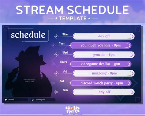 Stream schedule template streaming template vtuber weekly schedule ...