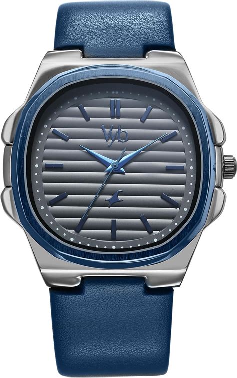 Buy Fastrack Vyb Quartz Analog Gun Dial Blue Genuine Leather Strap ...