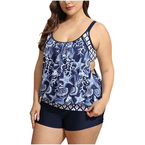 Plus Size Tankini Swimsuits for Women Blouson Tankini Two Piece Bathing ...