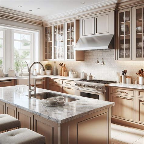 Elegant Quartz Countertops with Wood Cabinets