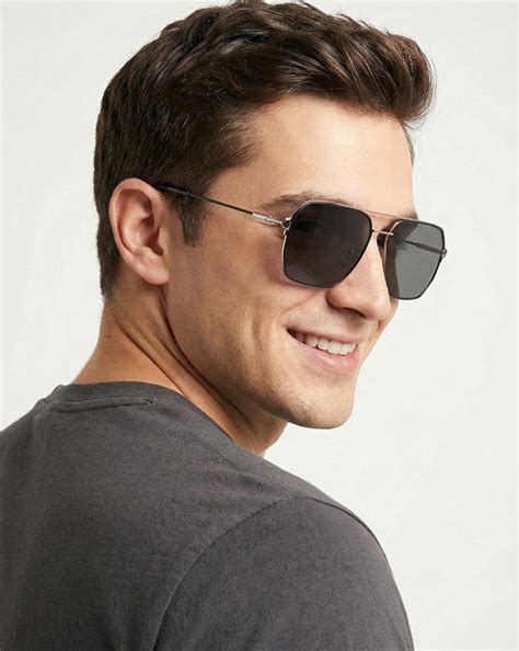 Men Premium Polarised UV Protected Black Lens Silver Toned Rectangle S ...