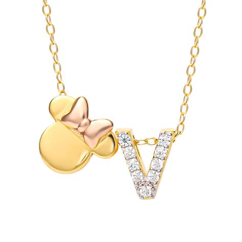 Disney Minnie Mouse Sterling Silver Gold Plated Cubic Zirconia Initial ...
