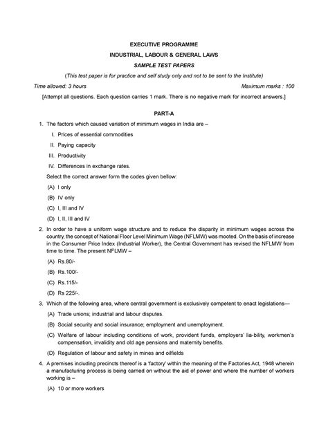 Labour Law MCQ Questions - EXECUTIVE PROGRAMME INDUSTRIAL, LABOUR ...