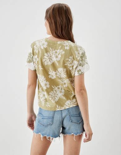 Buy American Eagle Women Green Crew Neck Ringer Tee Online