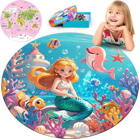 Amazon.com: ELX 70 Piece Large Floor Puzzle for Kids Ages 4-8,Mermaid ...