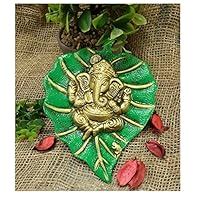 Buy Lord Ganesha on Green Leaf Wall Hanging Big patta Ganpati Metal ...