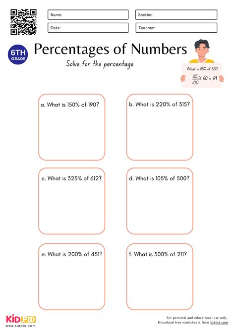 Percentage Worksheet for Grade 6 - Kidpid