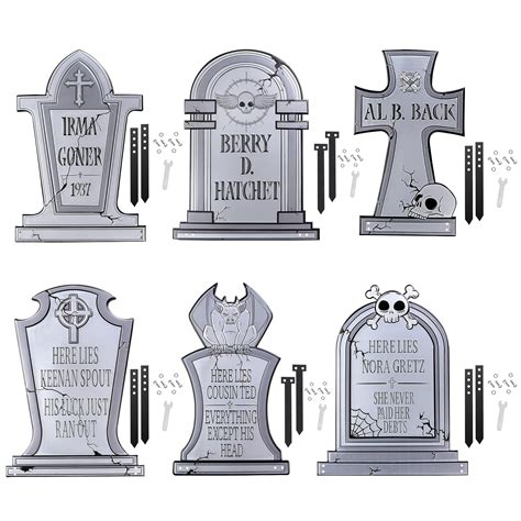 3-D Metal Halloween Ghost Cemetery Tombstones Set of 6 with Stakes