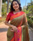 Mehendi Green Original Meenakari Muniya Paithani Silk Zari Woven Saree ...