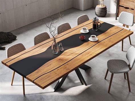 GALAXIS Esstisch I aus Massivholz mit Epoxidharz/Gestell X-Fuß schwarz ...