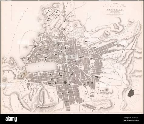 Vintage city plan of Marseille and area around it from19th century ...