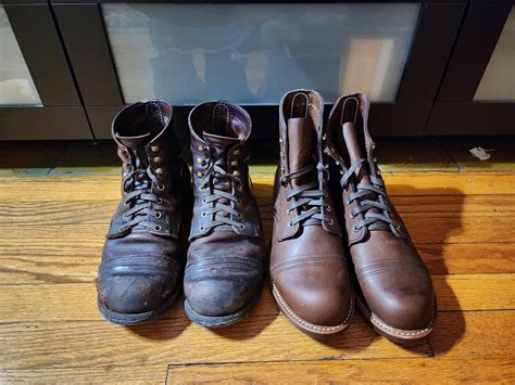 2.5yrs of daily wear vs. brand new Amber Harness Iron Rangers : r ...